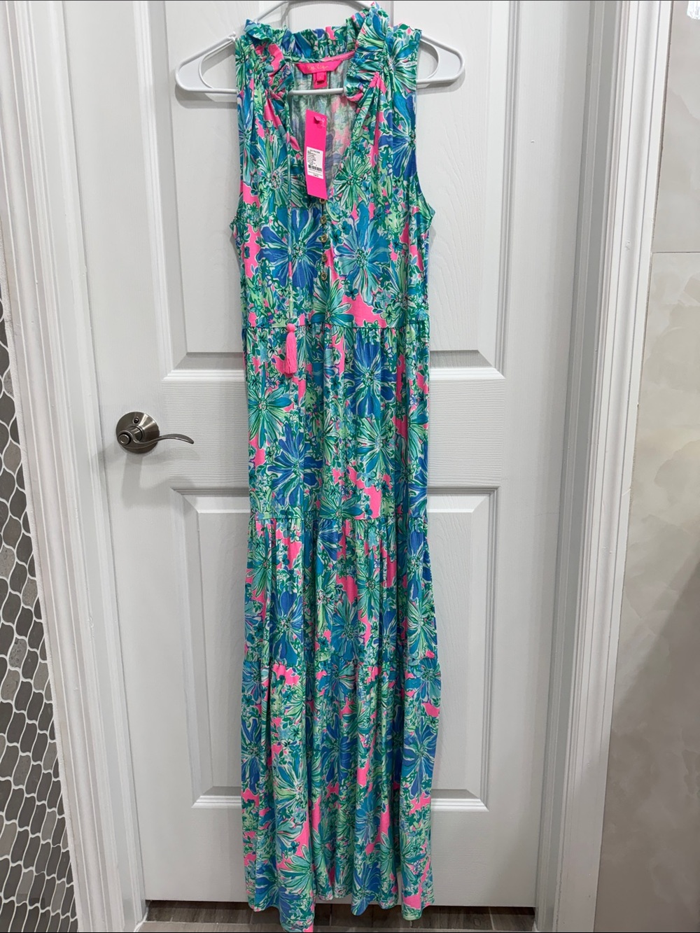 Lilly Pulitzer Sleeveless Tropical Floral Maxi Dress - Blue & Pink